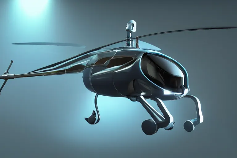 Image similar to still photo of a futuristic helicopter, highly detailed, photorealistic portrait, bright studio setting, studio lighting, crisp quality and light reflections, unreal engine 5 quality render