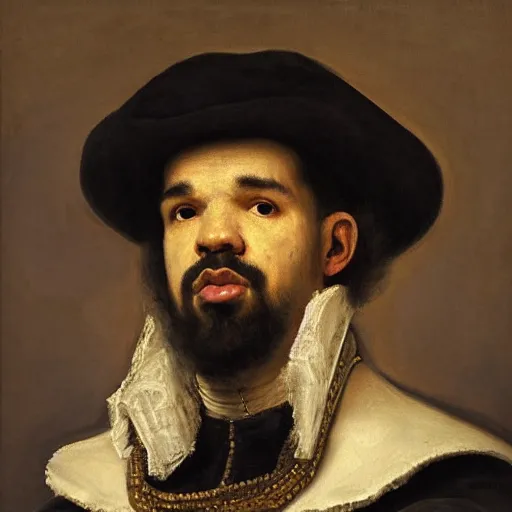 Prompt: A portrait painting of Drake by Rembrandt van Rijn