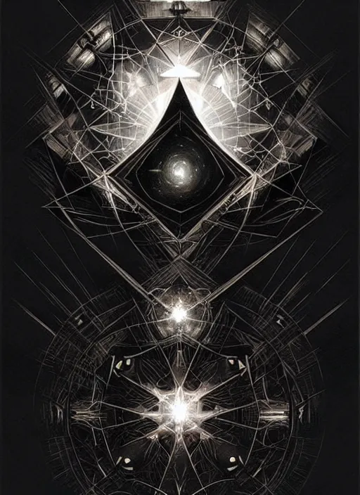Prompt: black paper + multiverse entity + symmetrical + beautiful illustration + ultra - detailed + passionate + geometric + mtg + style of craig mullins