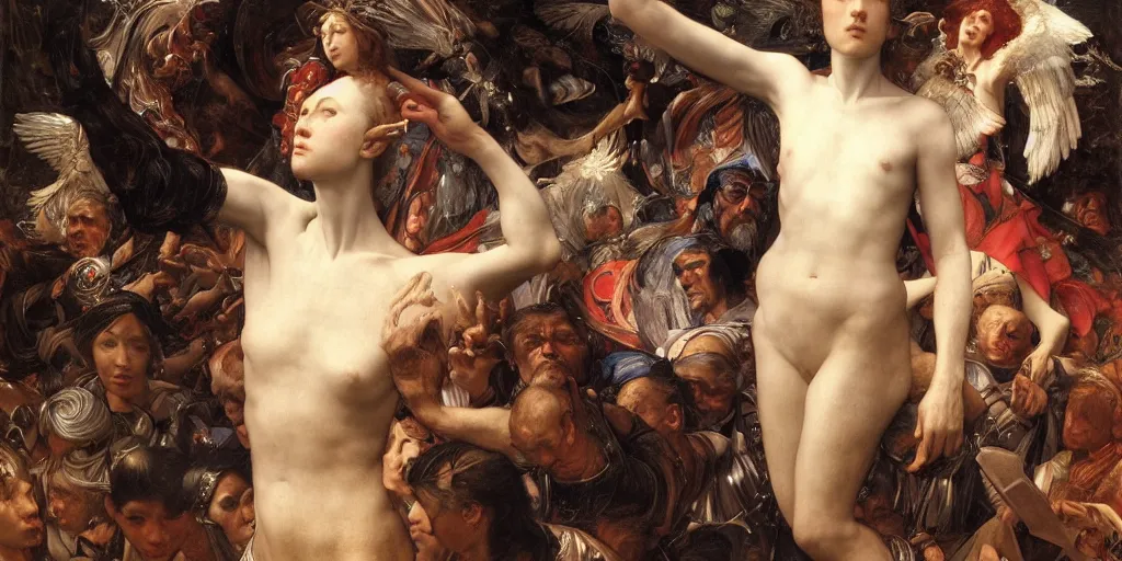 Prompt: the nine spheres of heaven from dante's paradiso, by edgar maxence and caravaggio and michael whelan and delacroix style, artistic, intricate drawing, light brazen, realistic fantasy, extremely detailed and beautiful aesthetic face, establishing shot, 8 k resolution, dramatic lighting