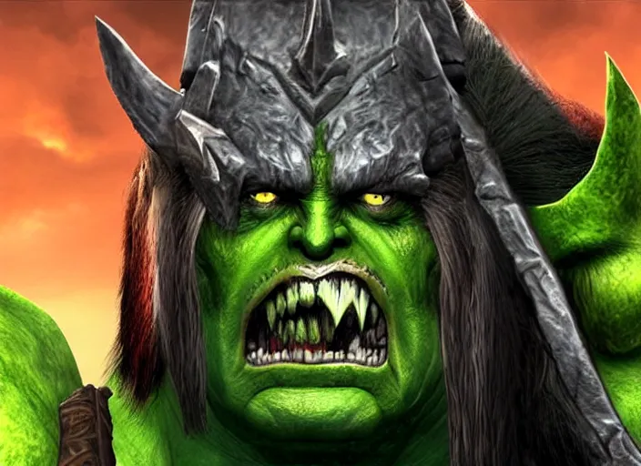 Prompt: donald trump as orc in world of warcraft