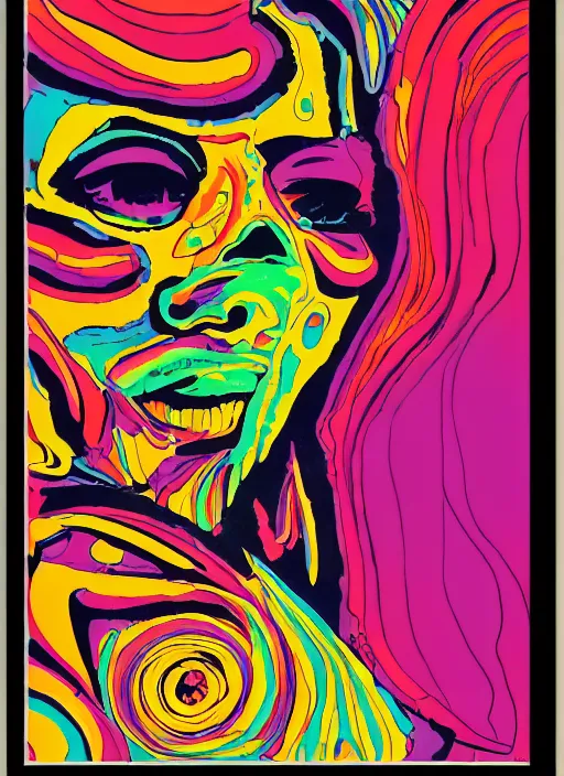 Image similar to the spirit of the psychedelic movement as a colorful poster from the sixties