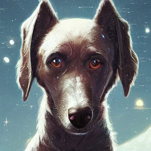 Image similar to portrait of a beautiful young dog falling into the stars by greg rutkowski, 4k, intricate details