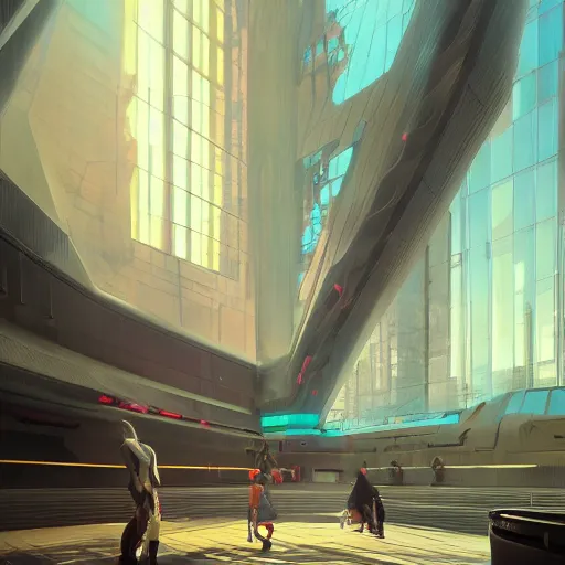 Image similar to neo brutralism, futuristic architectural art, colorful, hyperrealistic, cgsociety, octane render, 8k, realistic depth, 3D feeling, sunlight, shadows, reflections, romanticism, 3D, realistic depth, in the style of Akihiko Yoshida and Greg Rutkowski