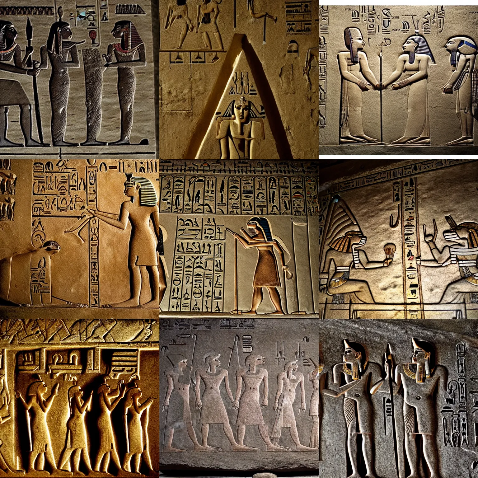 Prompt: among us carved into the stone of an egyptian tomb, photo, hyper realistic