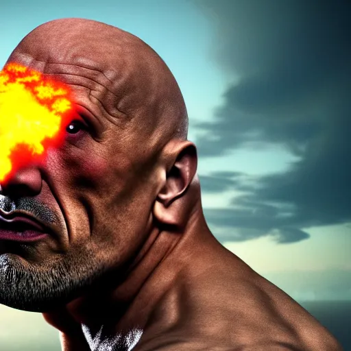 Image similar to nuclear bomb explosion that looks like the face of dwayne johnson, national geographic photo, 8 k, ultra detailed