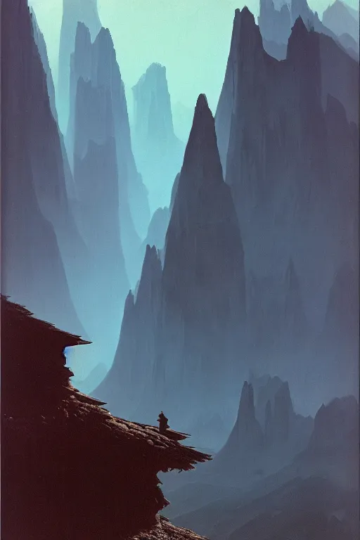 Image similar to a scene in the dolomites by arthur haas and bruce pennington and john schoenherr, cinematic matte painting, minimal modern, zaha hadid building, dark moody color palate,