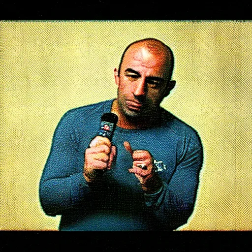 Prompt: Joe rogan interviewing , low quality, vhs quality, late 2000’s