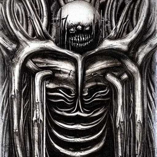 Image similar to the monster that lurks in the depths, hr giger, sinister