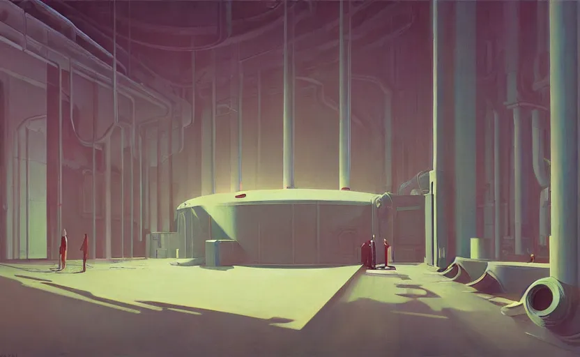 Image similar to Inside a Nuclear Reactor , very coherent, painted by Edward Hopper, Wayne Barlowe, painted by James Gilleard, airbrush, art by JamesJean