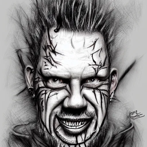 Image similar to surrealism grunge cartoon portrait sketch of James Hetfield, by michael karcz, loony toons style, freddy krueger style, horror theme, detailed, elegant, intricate