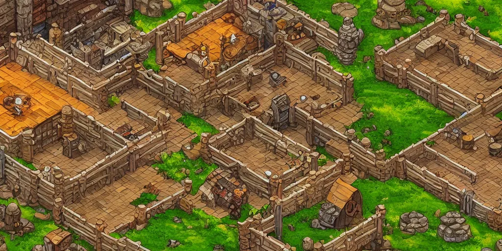 Prompt: A high detailed ìsometric vector art presenting an aerial view of a RPG tavern by Breath of Fire 4, Patreon content, containing tables and walls, HD, straight lines, vector, grid, dnd map, map patreon, fantasy maps, foundry vtt, fantasy grounds, aerial view ,dungeondraft , tabletop, inkarnate, dugeondraft, roll20
