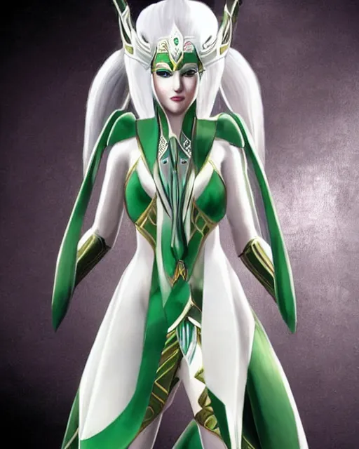 Image similar to perfect white haired attractive egyptian goddess warframe armor beautiful symmetric dreamy half asian pretty face green eyes