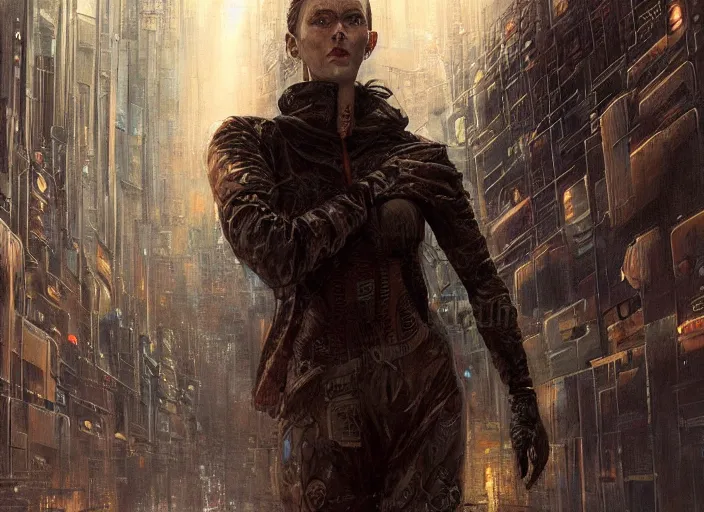 Image similar to concept art of neuromancer characters, dystopian atmosphere, high tech low life, an ultrafine detailed painting by by karol bak and filip hodas, trending on deviantart, pop surrealism, whimsical, lowbrow, perfect symmetrical face, sharp focus, octane, masterpiece, art by hans giger and wayne barlowe