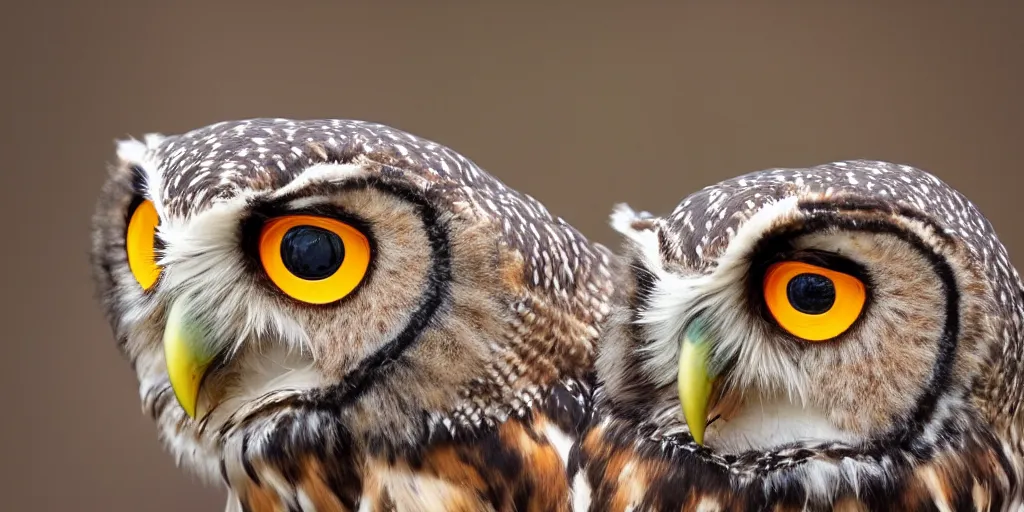 Image similar to scenic photo of an owl catching ancarrot focus on the owl's beak and eye. intricate eye. extremely large spread wings. extreme detail, hyperrealistic photo