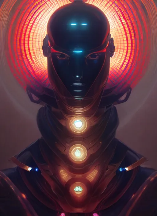 Image similar to symmetry!! portrait of a japanese warrior, sci - fi, tech wear, glowing lights!! sci - fi, intricate, elegant, highly detailed, digital painting, artstation, concept art, smooth, sharp focus, illustration, art by artgerm and greg rutkowski and alphonse mucha