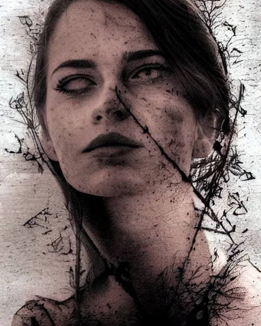 Prompt: a very beautiful woman face with beautiful mountain scenery creative double exposure effect, medium sized tattoo sketch, amazing detail, trending on pinterest, in the style of brandon kidwell