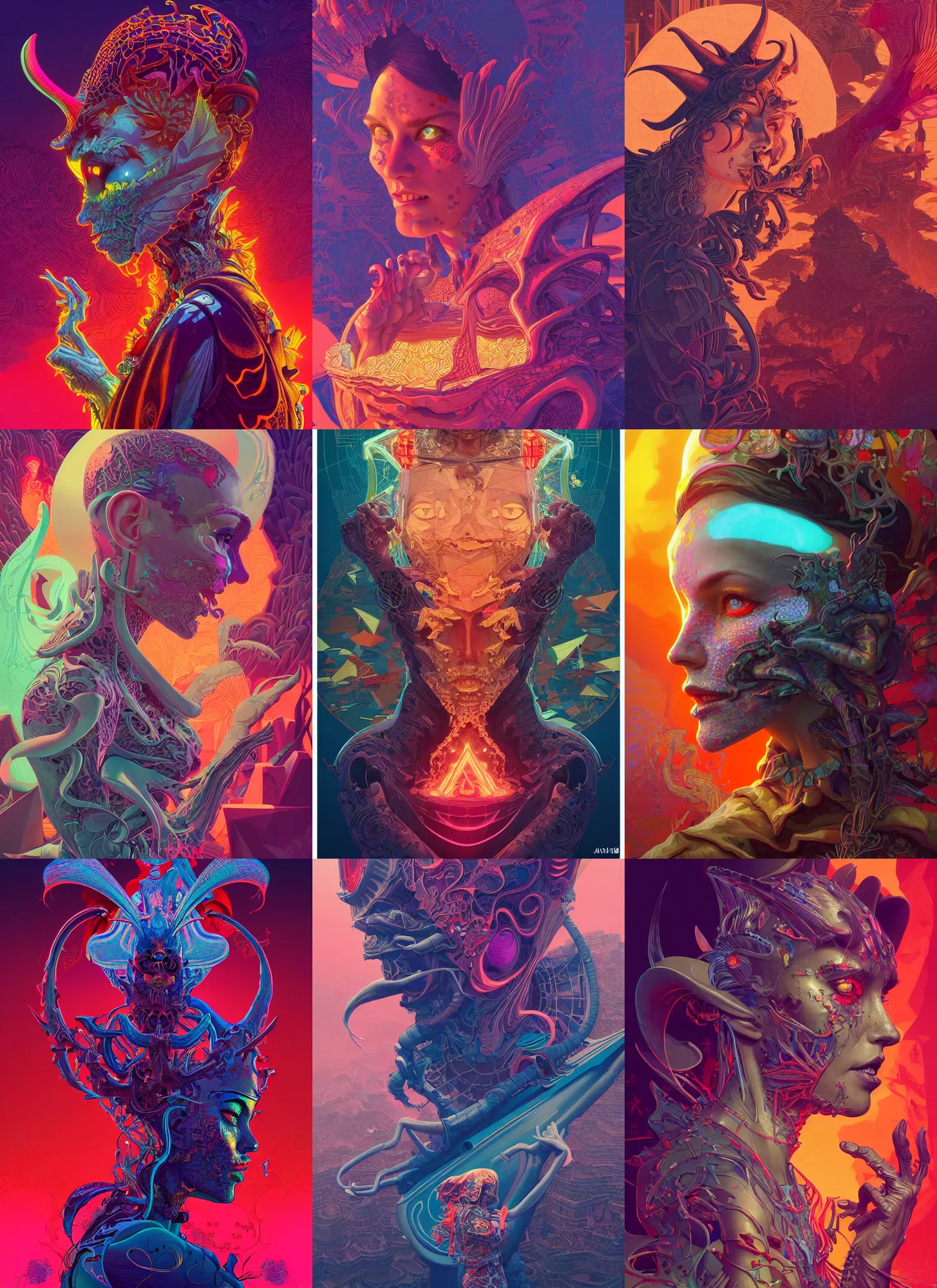 Prompt: concept art, digital illustration, global illumination, 8 k, vector art, highly detailed vfx side portrait, satanic witch, hdr, by james jean and moebius and artgerm and liam brazier and victo ngai and tristan eaton. detailed, intricate detailed environment