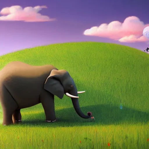 Prompt: an elephant on a green meadow art by Goro Fujita