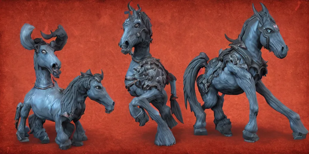 Image similar to a 3d sculpt of a dark evil abandoned circus carousel horse, world of warcraft, league of legends, red dead redemption