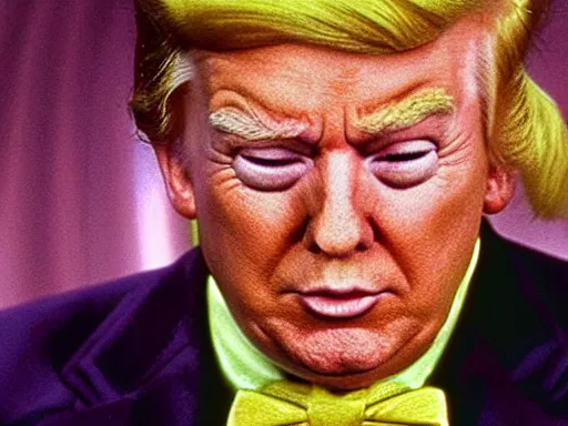 Prompt: donald trump as an oompa loompa, still from film willy wonka and the chocolate factory 1 9 7 1