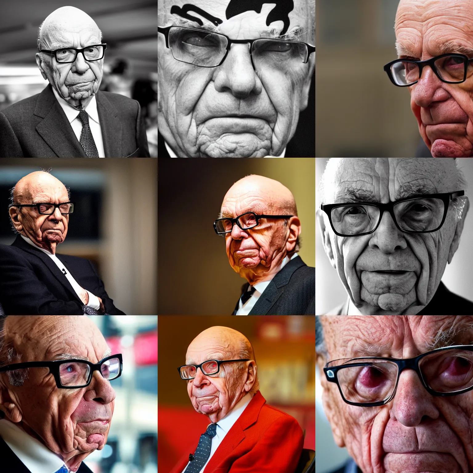 Prompt: Rupert Murdoch as Satan, Rupert Murdoch, satan, portrait photography, depth of field, bokeh