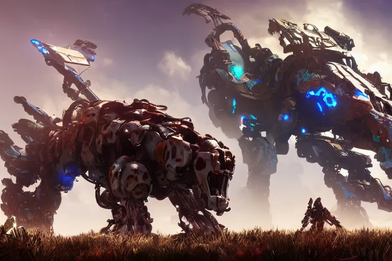 Image similar to clamberjaw machine mecha animal beast robot of horizon forbidden west horizon zero dawn bioluminiscence global illumination ray tracing hdr fanart arstation by sung choi and eric pfeiffer and gabriel garza and casper konefal