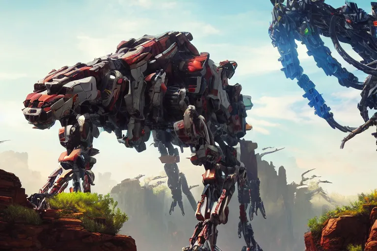 Image similar to longleg machine mecha animal beast robot of horizon forbidden west horizon zero dawn bioluminiscence global illumination ray tracing hdr fanart arstation by sung choi and eric pfeiffer and gabriel garza and casper konefal