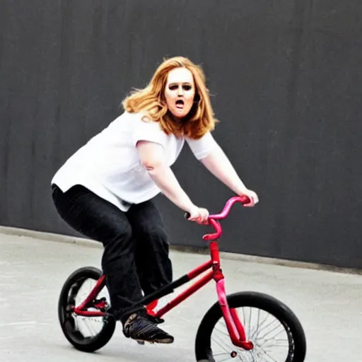 Prompt: Adele rolling in the deep, but she's riding a BMX