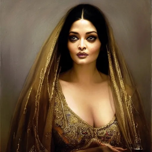 Image similar to aishwarya rai posing in veil, highly detailed artwork by roberto ferri