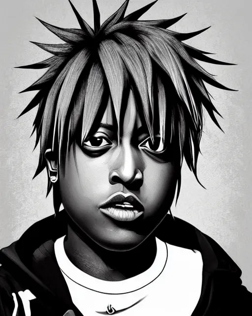 Prompt: juice wrld rapper rockstar legend highly detailed photo realistic naruto award winning character design digital art