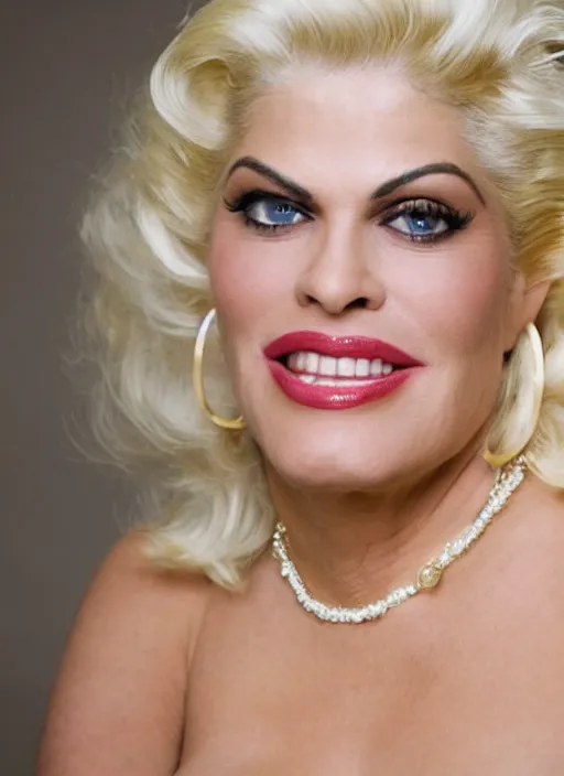 Image similar to DSLR photo portrait still of 54 year old age 54 Anna Nicole Smith at age 54!!!, 85mm f1.8