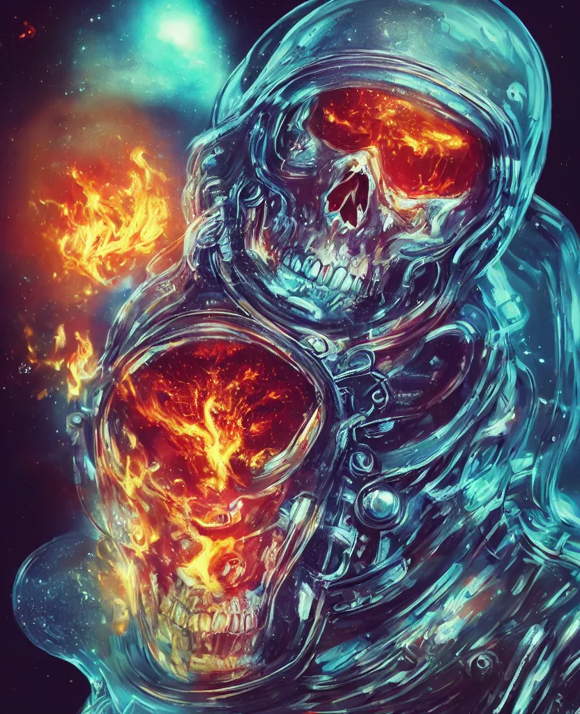 Prompt: close-up macro portrait of the face of a beautiful princess rotten skull in a spaceman suit bob marley, epic angle and pose, symmetrical artwork, 3d with depth of field, blurred background, cybernetic jellyfish female face skull phoenix bird, translucent, nautilus, energy flows of water and fire. a highly detailed epic cinematic concept art CG render. made in Maya, Blender and Photoshop, octane render, excellent composition, cinematic dystopian brutalist atmosphere, dynamic dramatic cinematic lighting, aesthetic, very inspirational, arthouse. y Greg Rutkowski, Ilya Kuvshinov, WLOP, Stanley Artgerm Lau, Ruan Jia and Fenghua Zhong