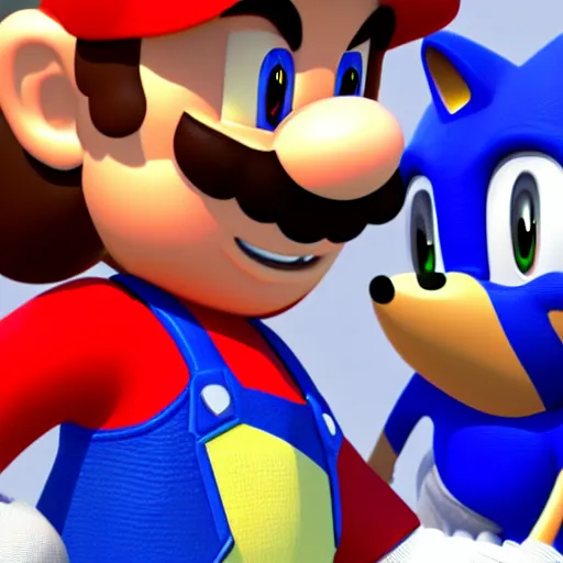 Image similar to a 3 d render of mario with sonic's hair