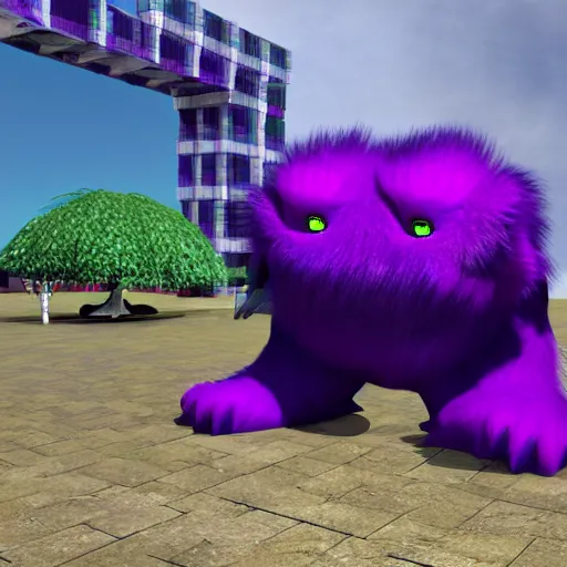 Prompt: big fat fluffy purple 3 d rendered monster