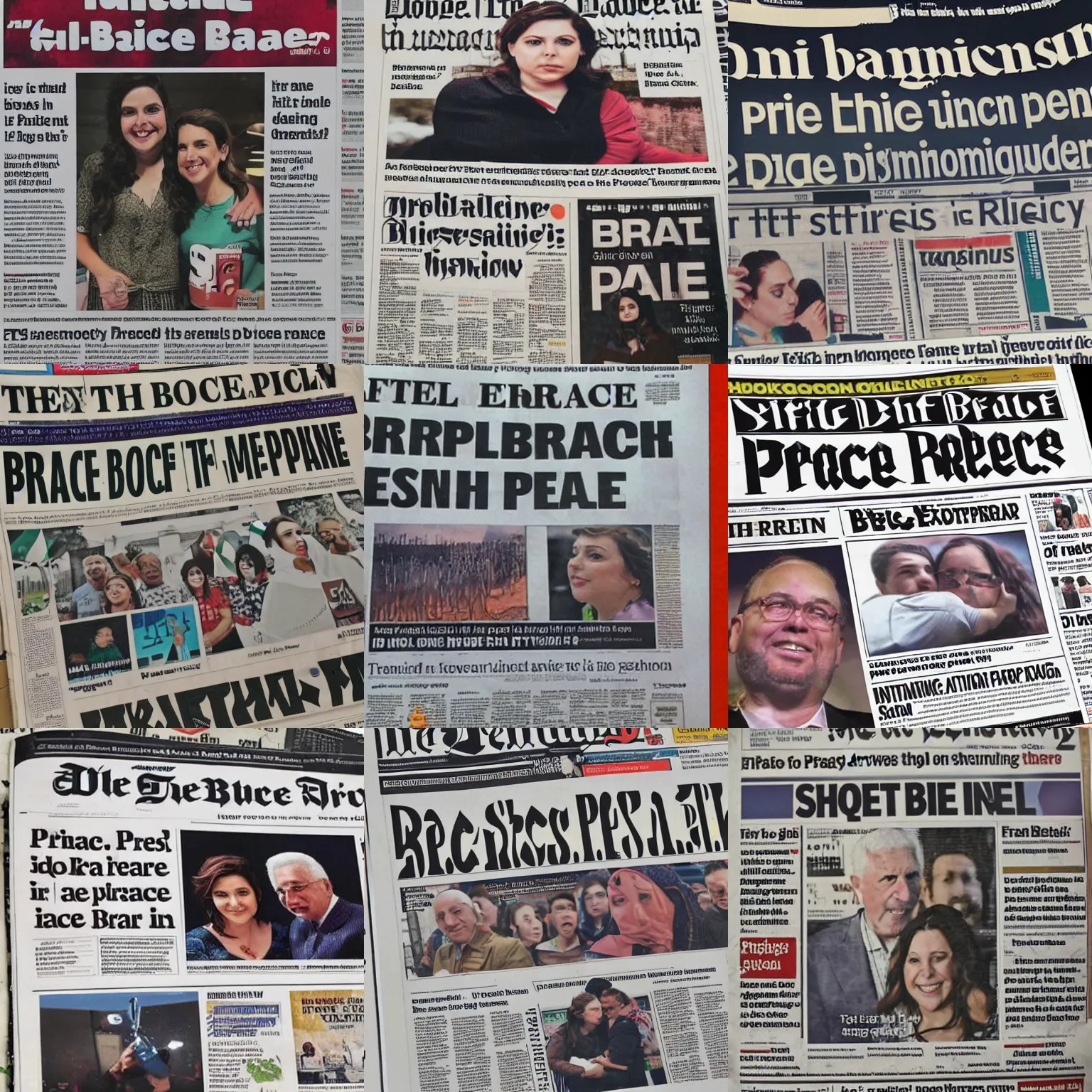 Prompt: front page of a newspaper showing rachel bloom brokering peace between israel and palestine, newspaper front page