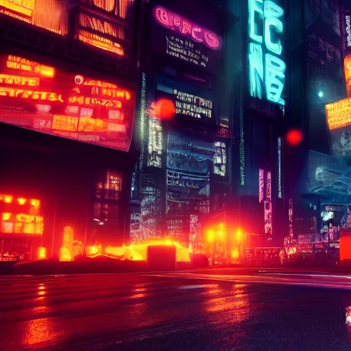 Image similar to Halloween ghost under a sheet, floating over futuristic metropolis sidewalk, at night, bright neon city lights, blade runner, trending on artstation, matte finish, volumetric lighting, 8k, 4k