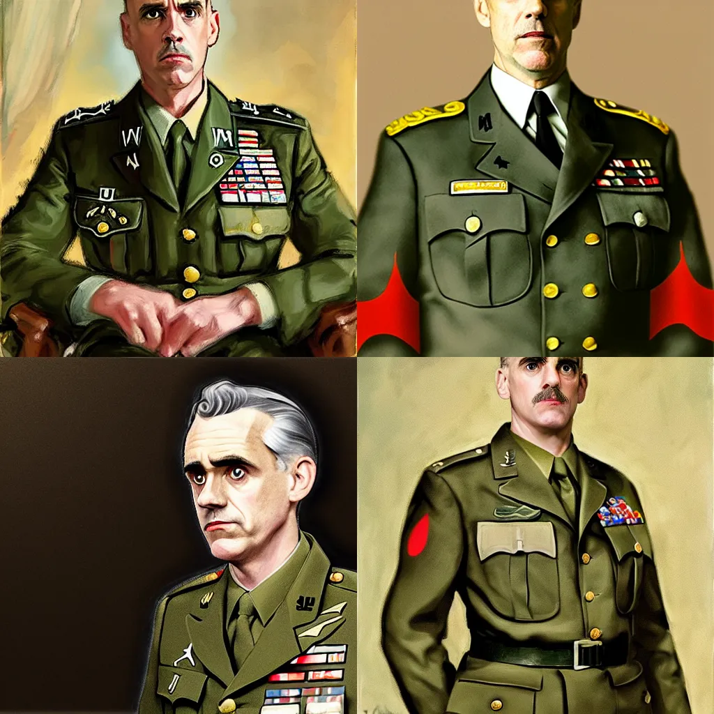 Prompt: Jordan Peterson as a general in world war 2 In the style of John Singer Sargent