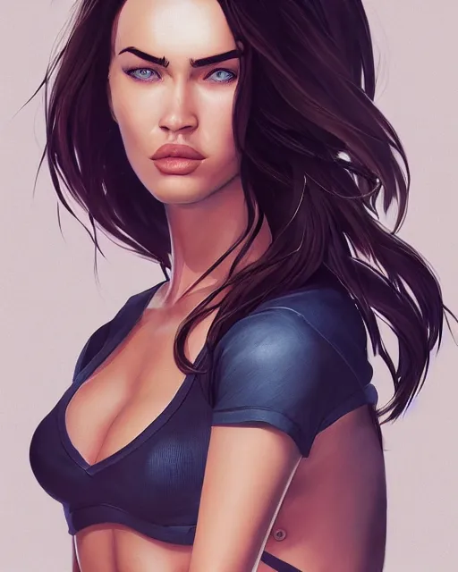 Image similar to full body shot of Megan fox by wlop, rossdraws, mingchen shen, bangkuart, sakimichan, yan gisuka, jeongseok lee, arney freytag, artstation, octane, 4k