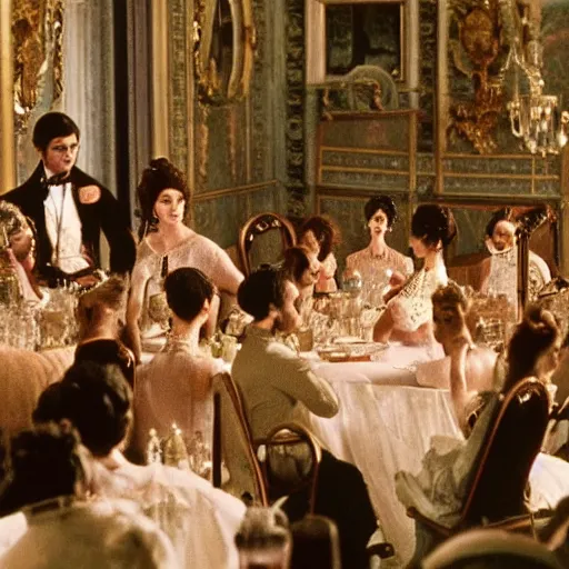 Prompt: ballroom scene from the leopard by luchino visconti with alain delon and claudia cardinale set in the 1 9 th century in an italian villa. technicolor!!!!, highly intricate, 5 0 mm