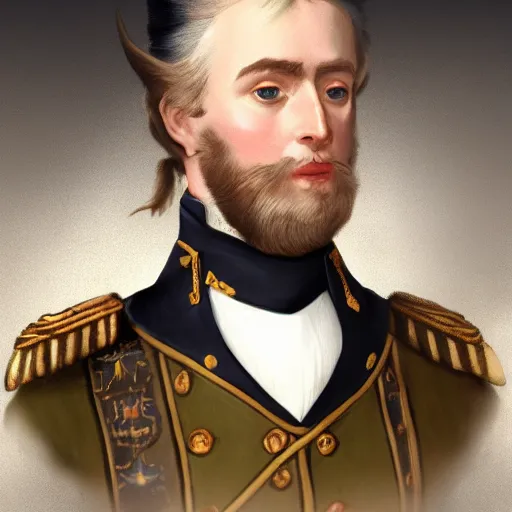 Image similar to man wearing a 19th century admiral uniform, intricate, elegant, highly detailed, digital painting, artstation, concept art, matte, sharp focus, illustration