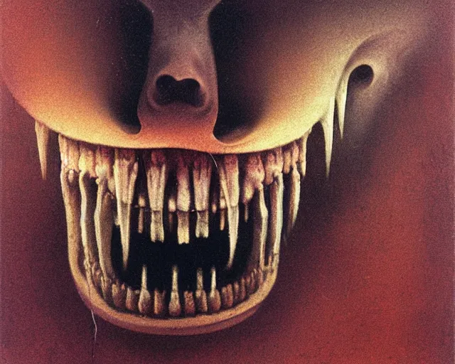 Image similar to by francis bacon, beksinski, mystical redscale photography evocative. teeth, teeth, teeth, teeth, teeth, teeth, teeth, teeth