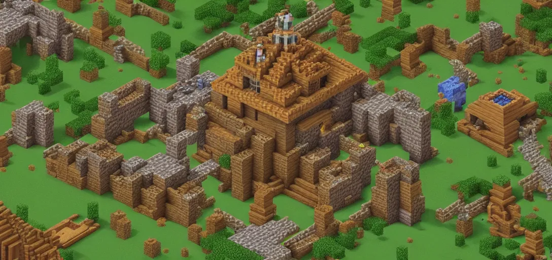 Image similar to minecraft in the style of ultima online isometric highly detailed