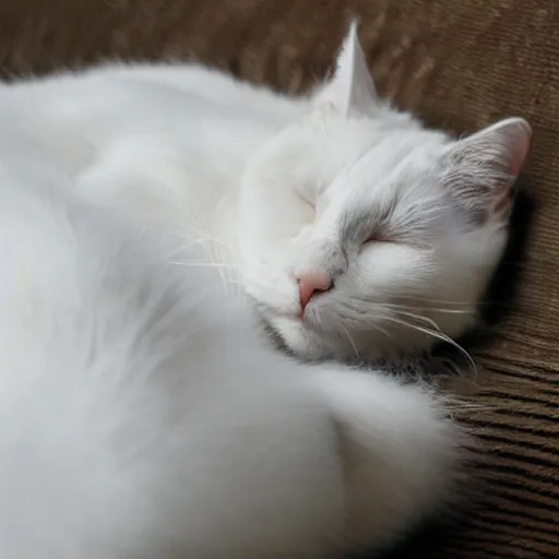 Image similar to white cat sleeping, fluffy, high detail, full body