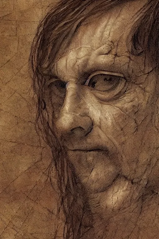 Image similar to tobey maguire as a rough old man in a spider - man suit by leonardo da vinci, very detailed, photograph, realistic