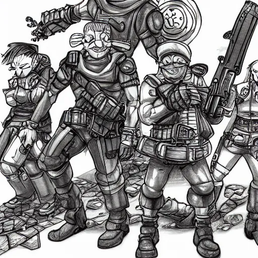 Image similar to timesplitters in the style of chrono trigger, concept art, highly detailed, pen on paper