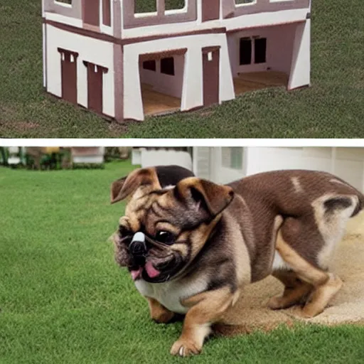 Prompt: a house built from dog parts