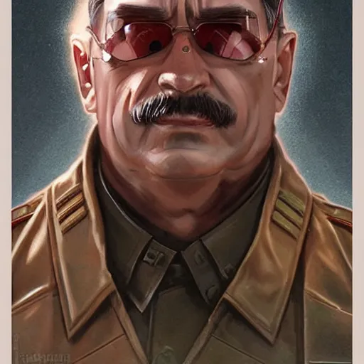 Image similar to joseph stalin as terminator, highly detailed, digital painting, artstation, concept art, matte, sharp focus, illustration, art by artgerm and greg rutkowski and alphonse mucha