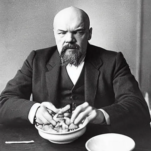 Prompt: Lenin eating potato