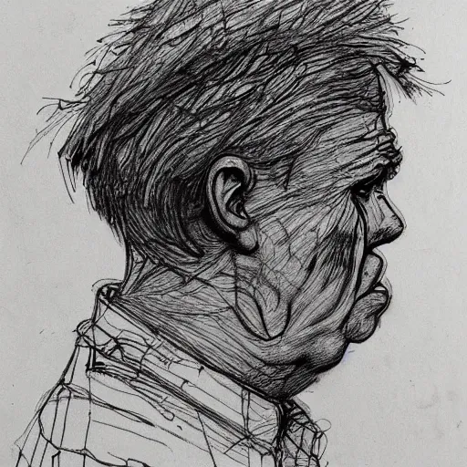 Prompt: a realistic yet scraggly portrait sketch of the side profile of a stern and sophisticated muriel bagge, trending on artstation, intricate details, in the style of frank auerbach, in the style of sergio aragones, in the style of martin ansin, in the style of david aja, in the style of mattias adolfsson